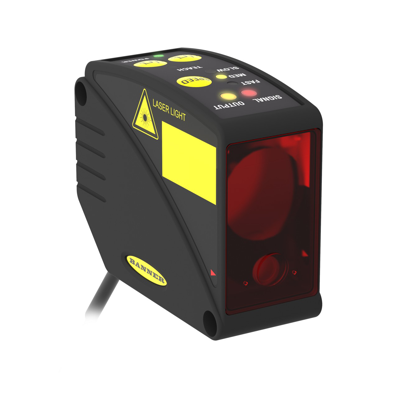 Banner Engineering Laser Distance Measurement Sensor; Retro; Rectangular; 0.5-50m; 12-24VDC; 2 NPN or PNP; Laser - Class 1; Potted Cable